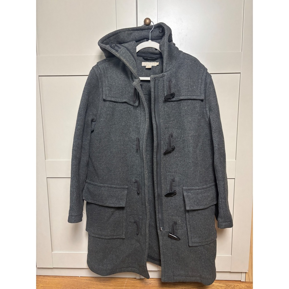 J.Crew Mens Charcoal Gray Wool Blend Hooded Duffle Coat Toggle Jacket Medium